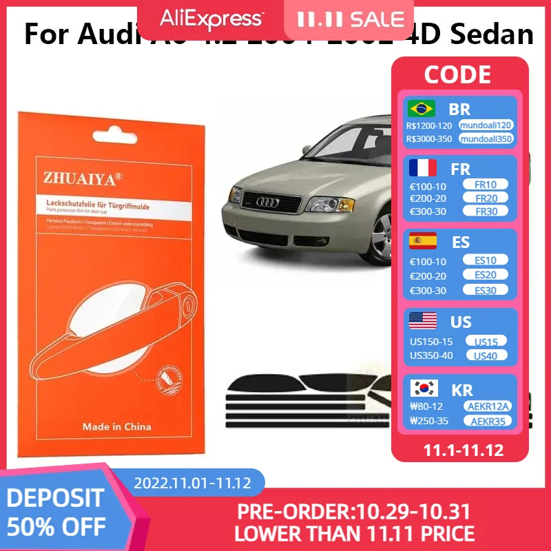 

Защитная пленка ZHUAIYA для красок дверной ручки, ТПУ PPF для Audi A6 4,2 2004-2002 4D, автомобильные аксессуары