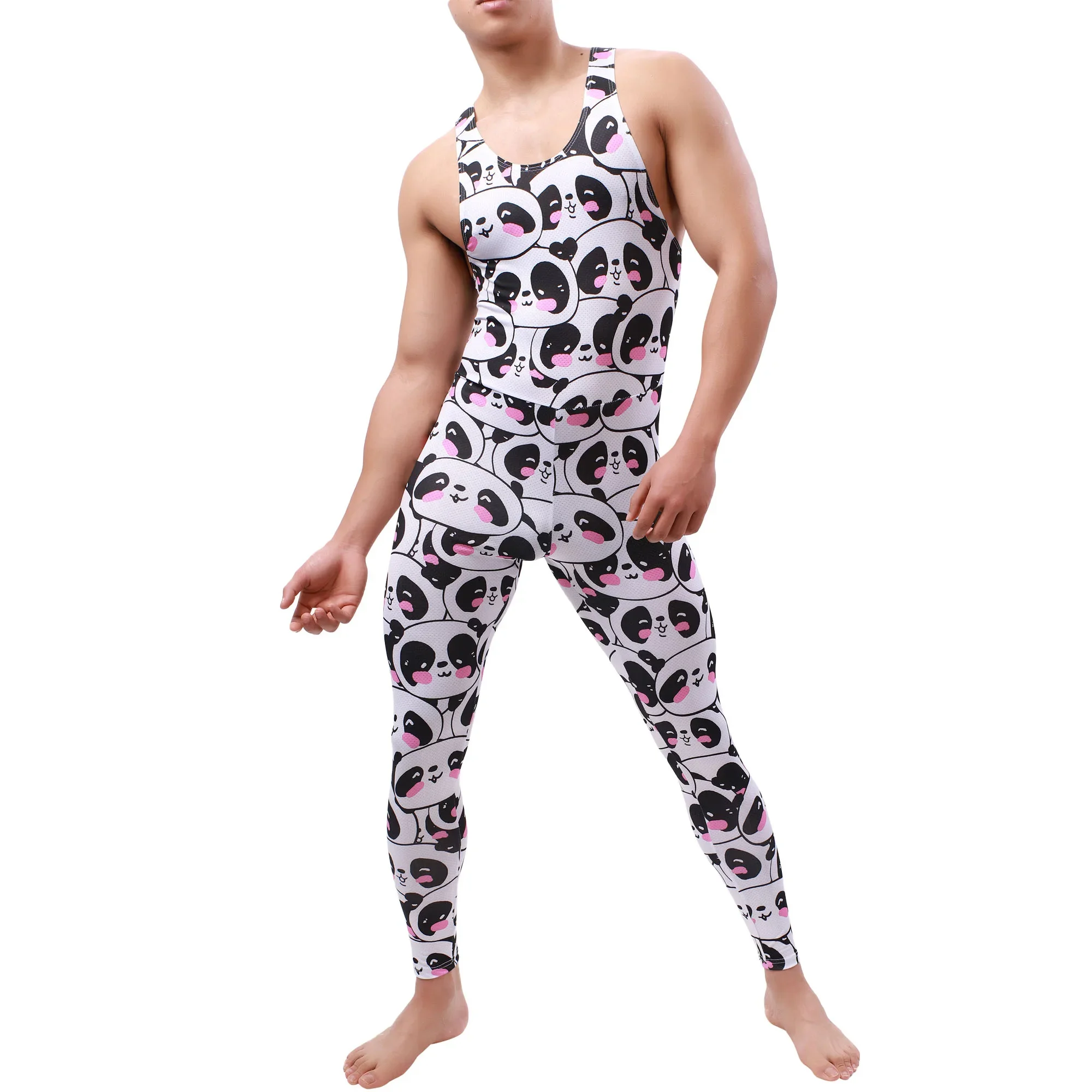 YUFEIDA Sexy Mens Undershirt Legging Pajama Male Breathable Jumpsuit Leotard Underwear Rainbow Print Wrestling Singlet Bodysuits