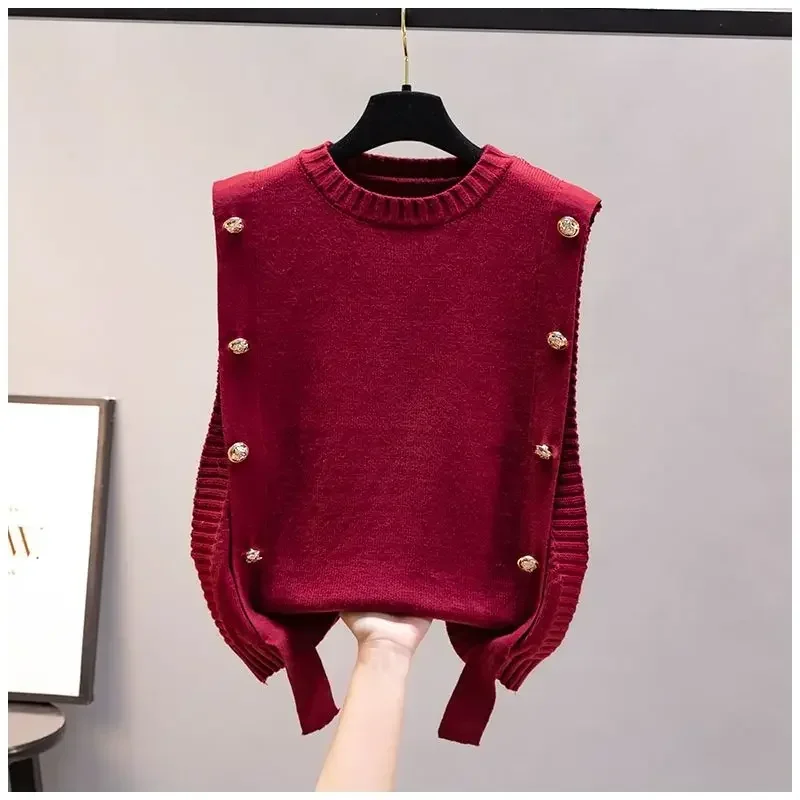 Women's waistcoat spring and autumn outer wear pullover sweater fashion casual new ladies sleeveless round neck knitted top
