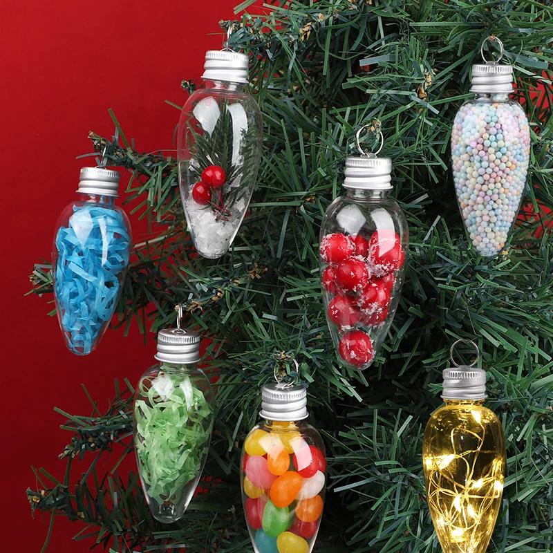 12/24Pcs Christmas Clear Plastic Bulb Shape Ornament Fillable Light Bulb Xmas Tree Ball Hanging Pendant DIY Gift Home Decoration