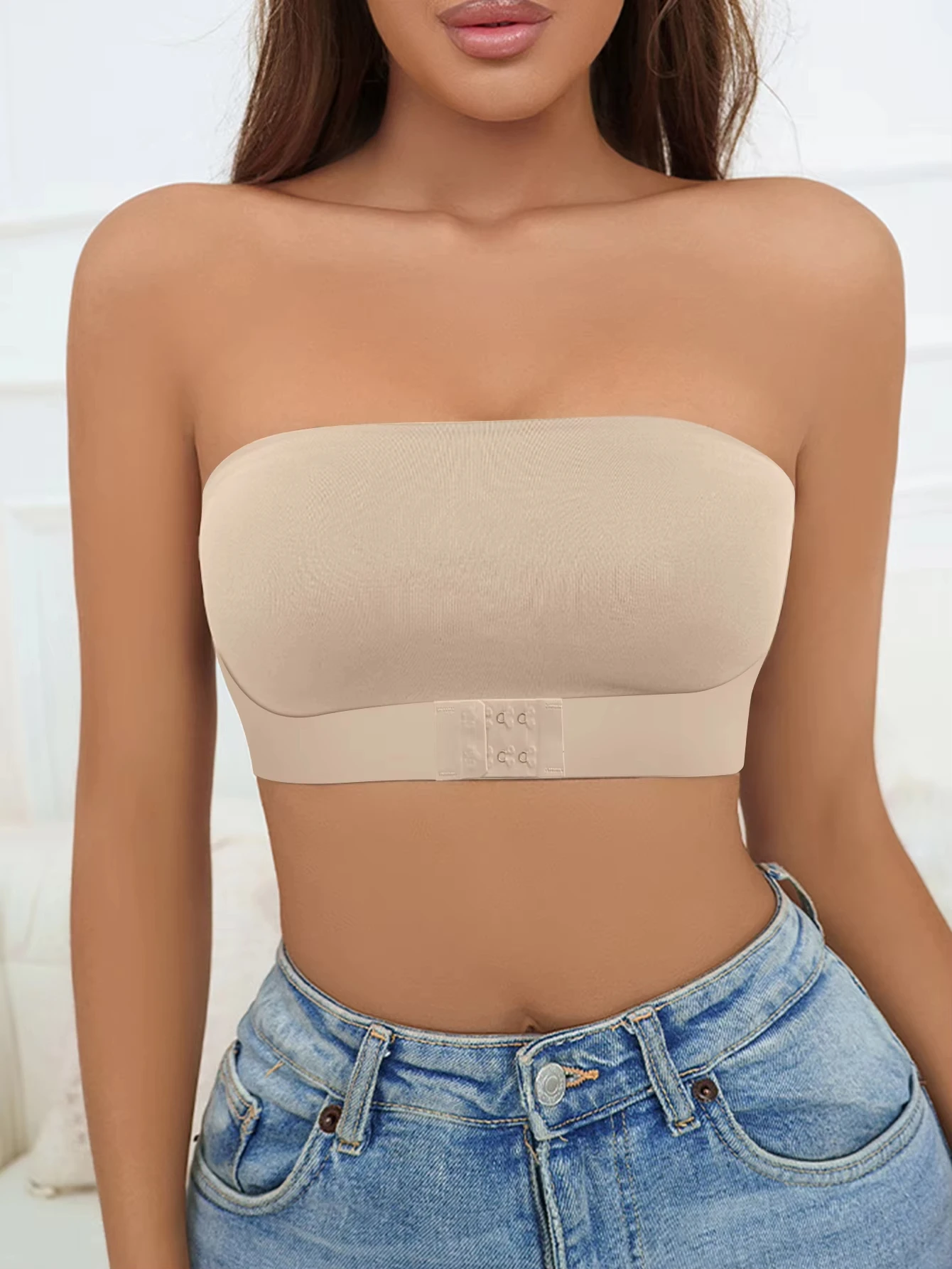 Women's Strapless No Padding Seamless Front Button Bra Comfortable Smooth Underwear_voghion.com