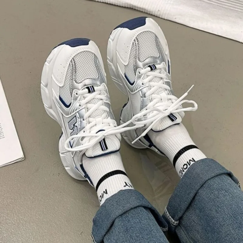 Spring and Autumn Ins Style Casual Lace-up Thick-soled Sports Shoes Letter Brand Design Breathable Mesh Skateboard Shoes