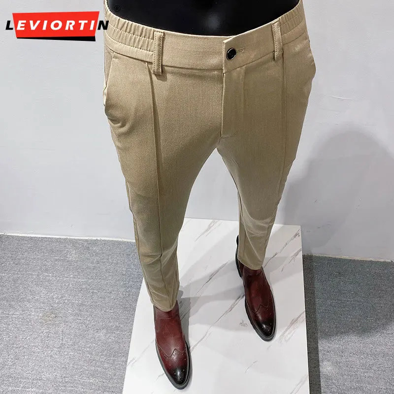 

2023 Spring and Autumn New Korean Edition Elastic Waist Slim Fit Comfortable and Non ironing Men's Straight Leg Casual Pants