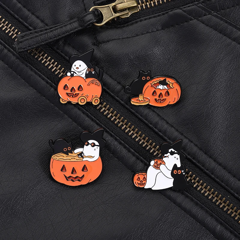 Halloween Dunkler Stil Emaille Pin Geist Schwarze Katze Kürbis Metall Brosche Revers Rucksack Abzeichen Schmuck Zubehör Feines Geschenk für Freund