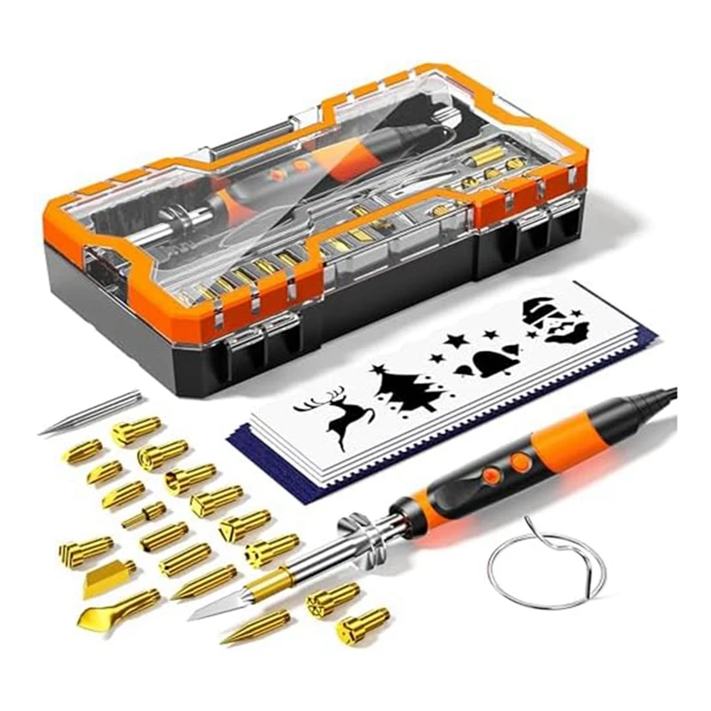 

Wood Burning Kit Wood Burner Kit With Accessories Orange DIY Crafts For Embossing Carving DIY Adult Crafts For Beginners US Plug