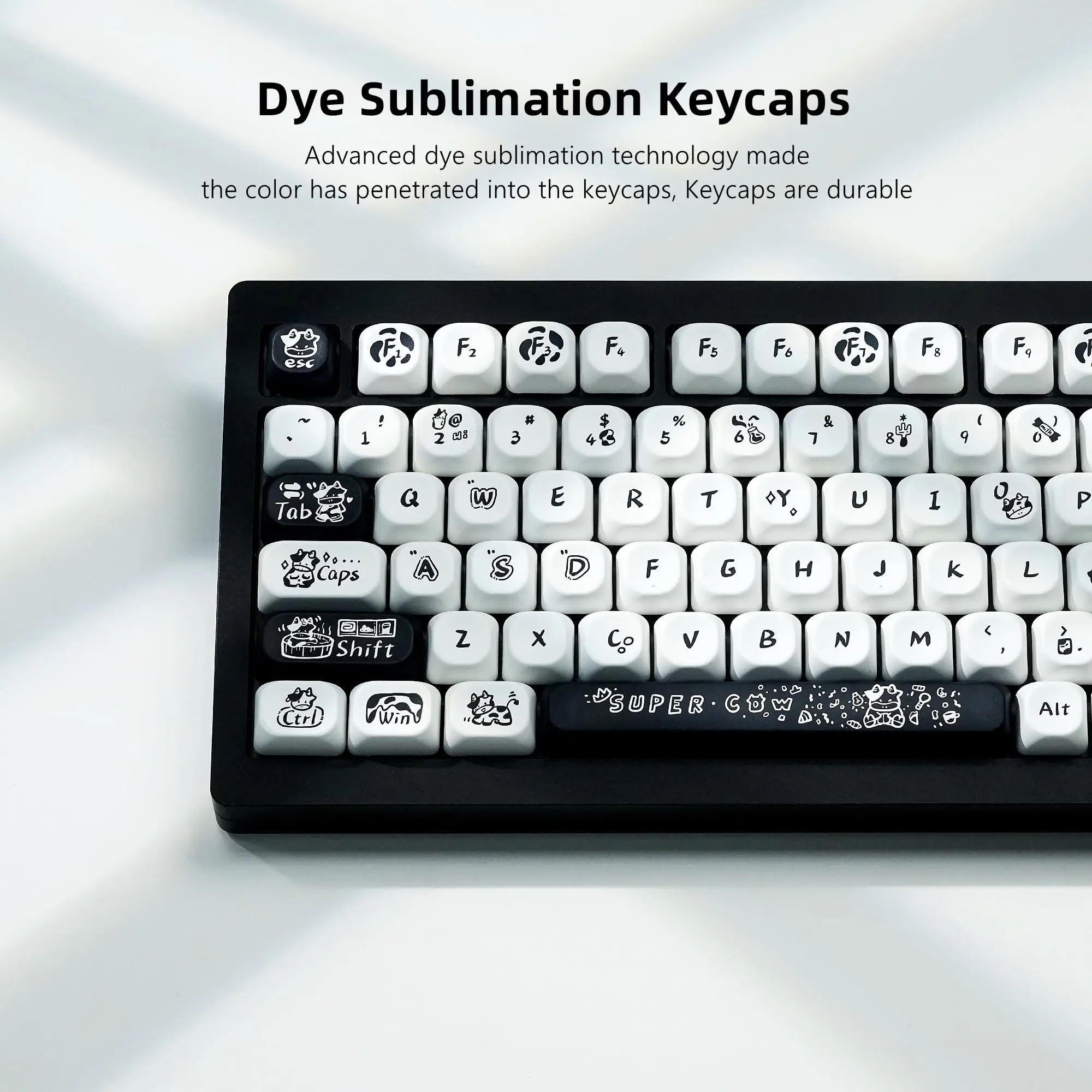 Pbt Keycaps Customs Dye Sub Key Caps 61 87 104 Cherry mx Switch Gaming Teclado Mecânico 132 Teclas Perfil Moa Preto Branco Pbt - Imagem 3