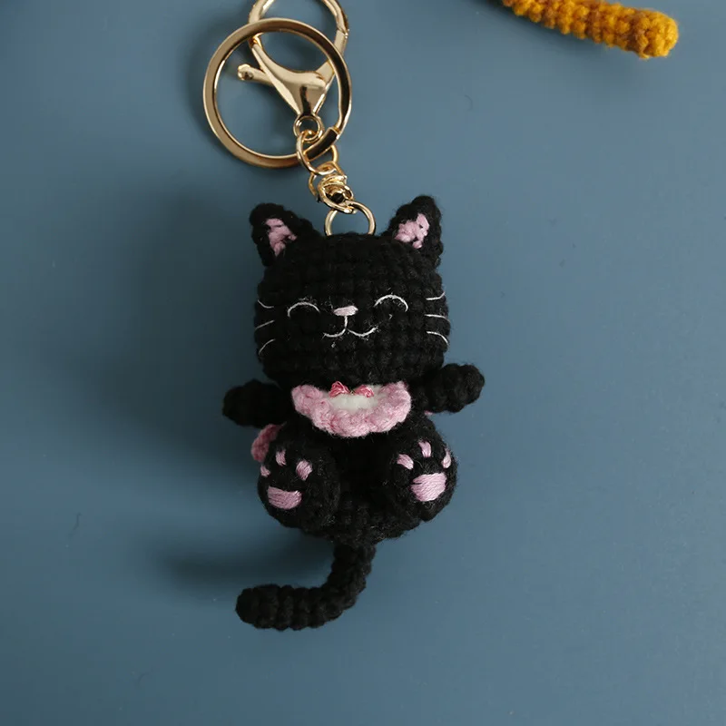 Kreativer Häkel-Katzenanhänger Niedlicher Gestrickter Katzen-Schlüsselanhänger Handgewebter Tier-Schlüsselring Valentinstag-Geschenk – Detail 7