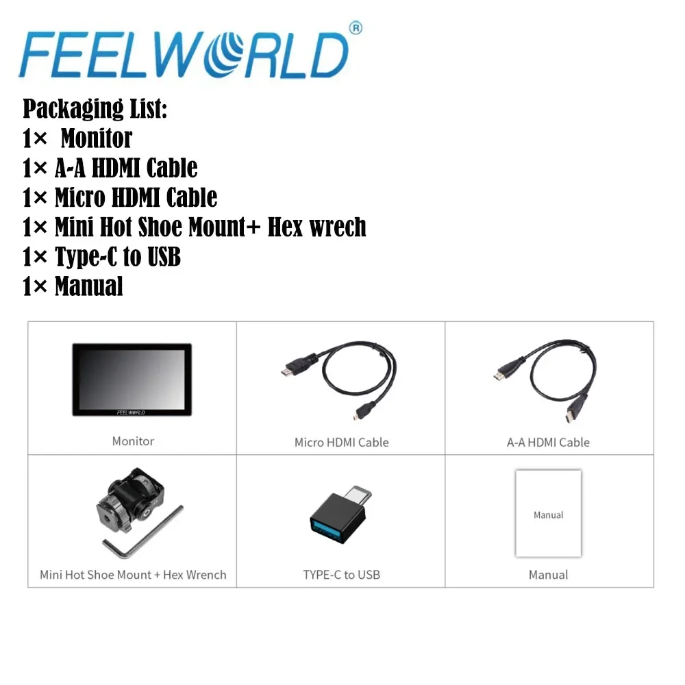 FEELWORLD P6X 5.5 Inch Aluminium Field Monitor Touch Screen 4K HDMI Highlight 1000nit FHD IPS Video Assist for DSLR Camera