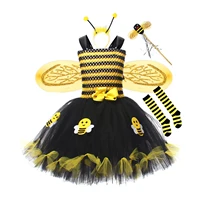 Costume de Cosplay abeille mignon pour enfants filles, robe de princesse sans manches en Tulle, bandeau chauffe-jambes, ensembles d'ailes de baguette pour tout-petits 4