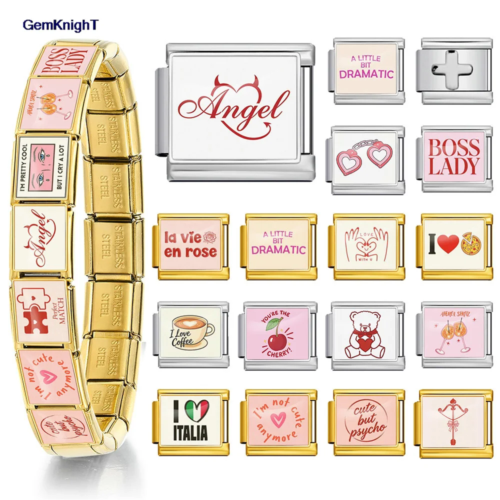 1pc Bunte Rose Boss Lady Angel Match Cheers Italienischen Charme Link fit 9mm Edelstahl Armband, Die DIY schmuck Zubehör
