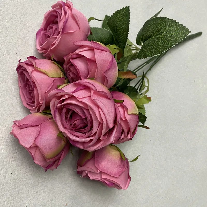 Wedding Simulation Rose Bundle, Princess Rose, Brushed Cloth, Decoration Flowers, 7-Head Bundle, 44.5cm
