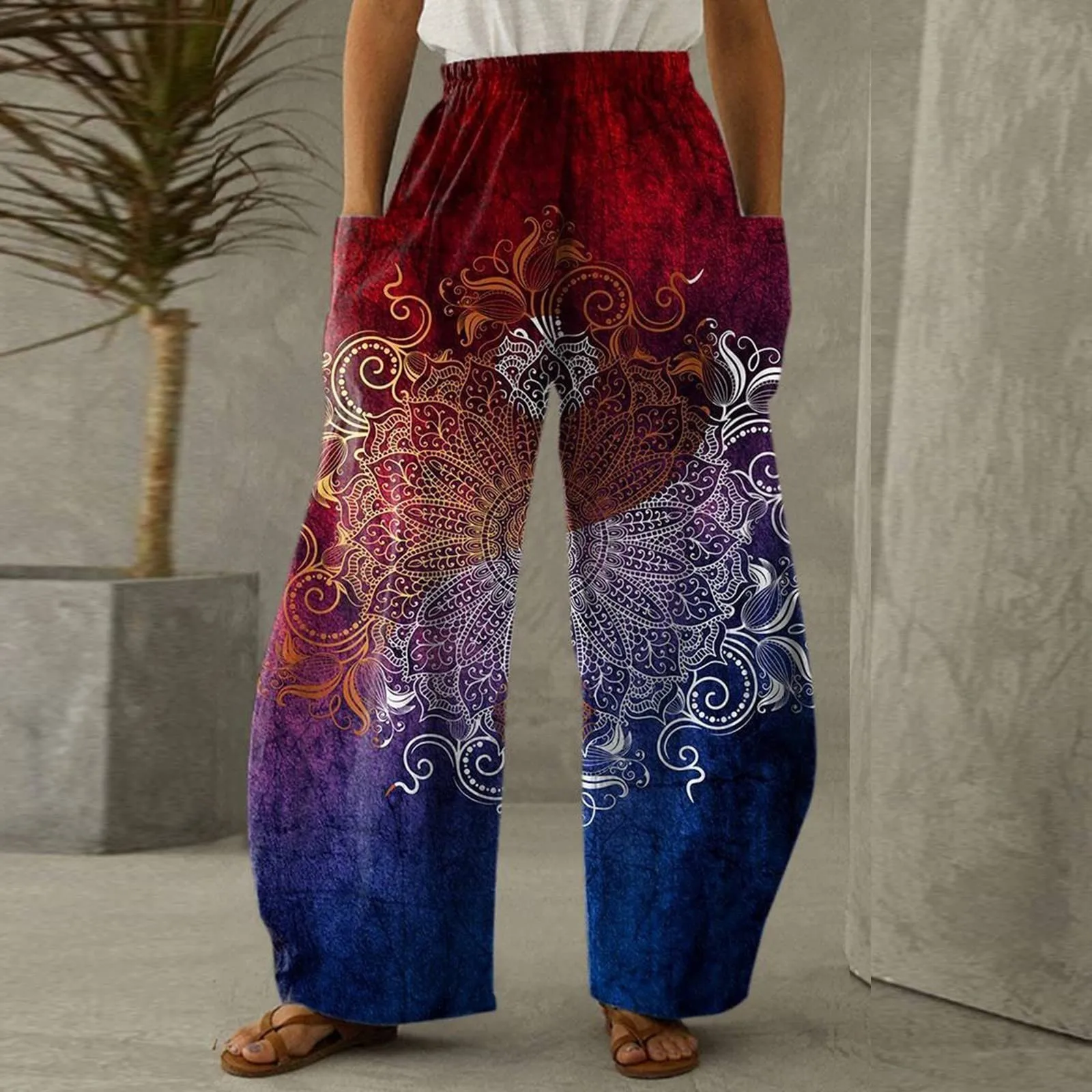Buy Oblique Look Cotton best Fit Leg Palazzo Pants for Women (38) at  Amazon.in