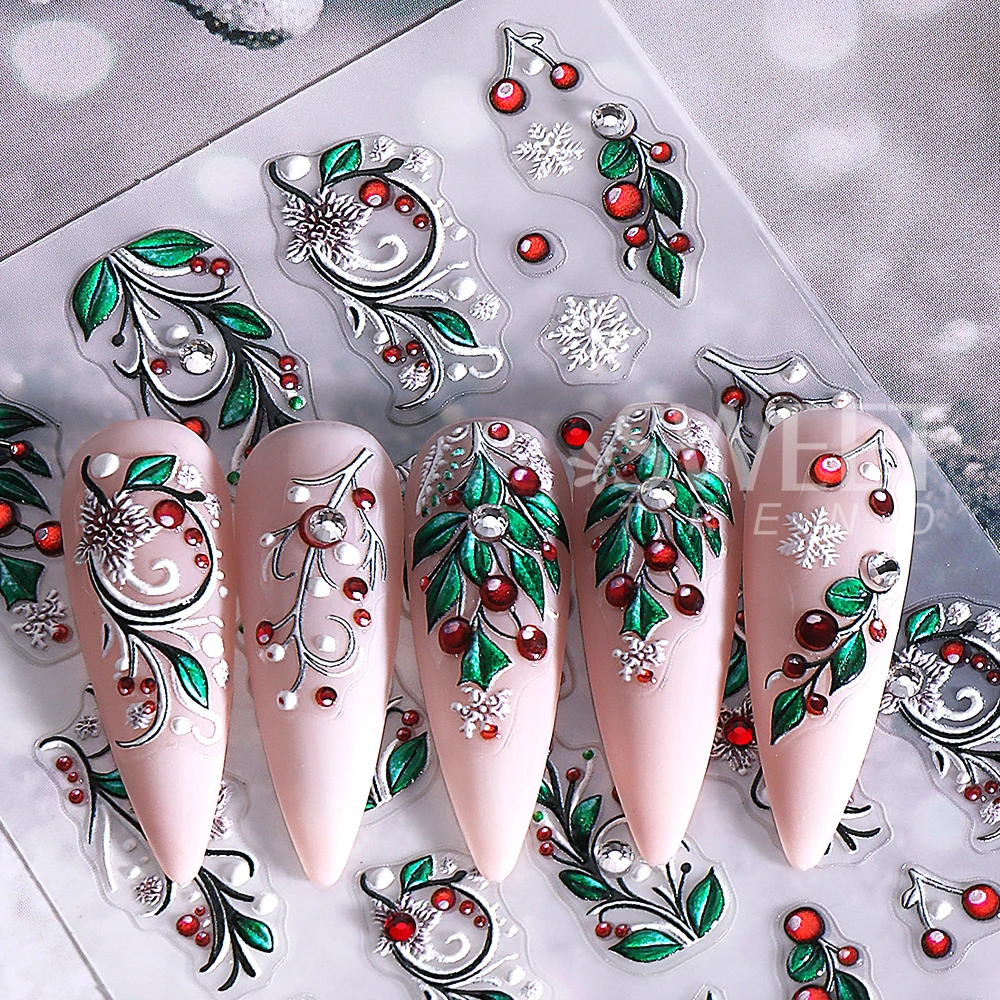 5D Embossed Christmas Snowball Nail Art Stickers Self-Adhesive Snowflake Star Nail Decals Manicure DIY Decoration Nail Supplies