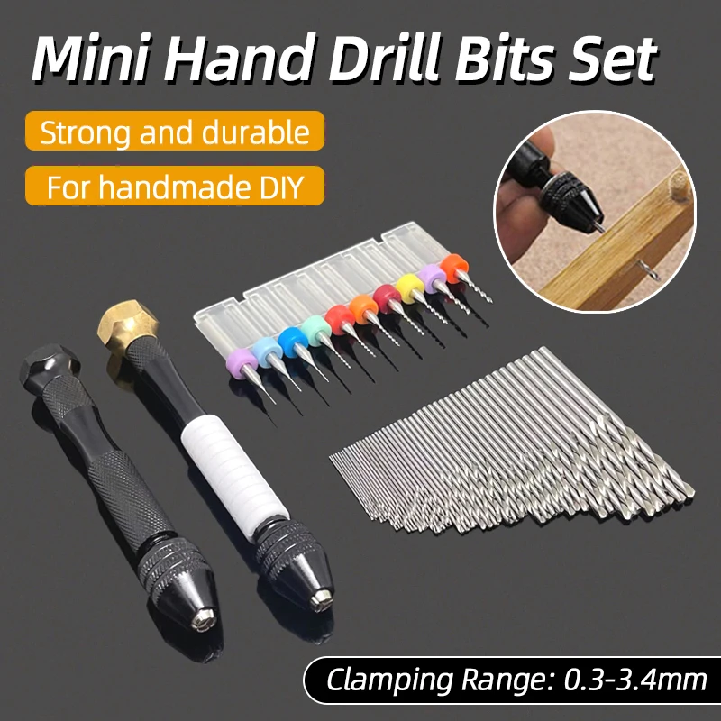 Mini Micro Aluminum 0.3-3.4mm Hand Drill With Keyless Chuck Rotary Tools Wood Drilling + HSS Twist Drill Bits Set Manual