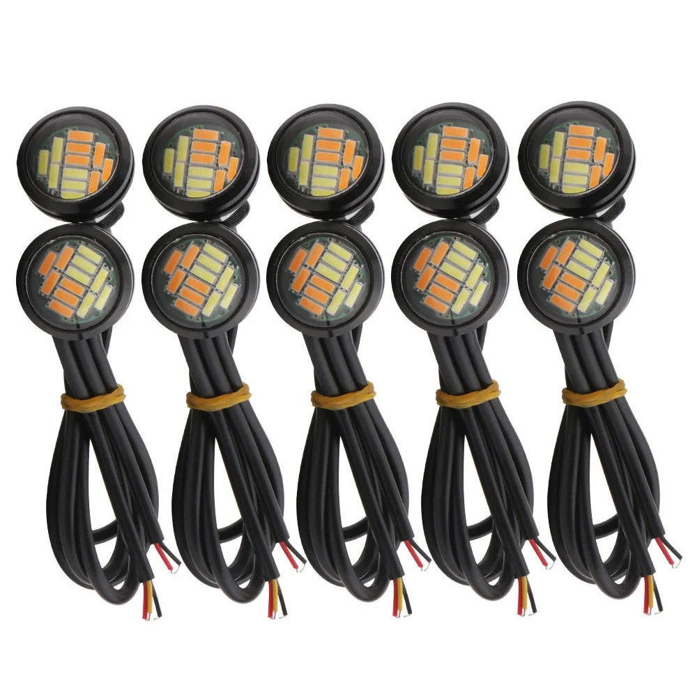 

10 Pcs 12V 23Mm Dual Color Switchback 4014 Smd 12 Led Drl Eagle Eye Daytime Light Car Motor Turn Lights