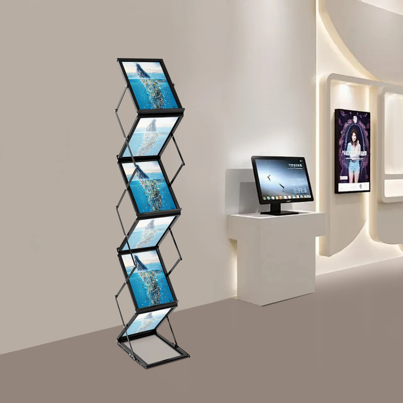 Faltbarer Zeitschriftenständer, Beurspräsentationsständer, Präsentationsständer für Ausstellungen, Literatur, Broschürenständer – Detail 18