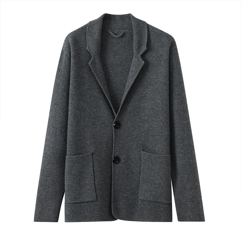 ATTYYWS High end new knitted cardigan men's 100% pure cashmere sweater long sleeved business jacket men's lapel cashmere sweater 3