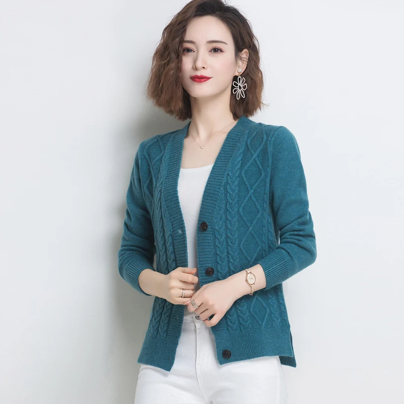 

Temperament small fragrant wind cashmere knit cardigan female spring and autumn new V-neck jacket Slim sweater thin wool coat