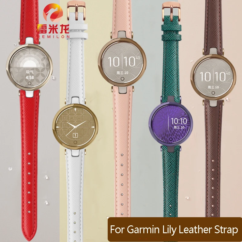Nuovo Cinturino In Vera Pelle Per Garmin Lily Smart Sports Watchband Women Fashion Soft Cinturino Traspirante Bracciale Bianco 14*6Mm