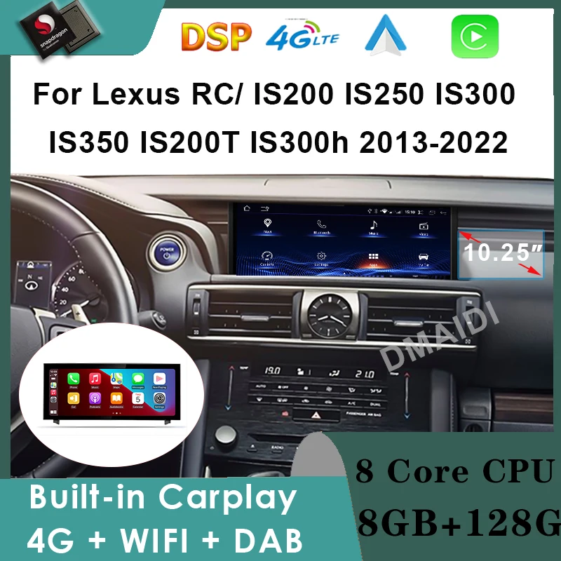 

Автомагнитола Qualcomm Android 12 CarPlay для Lexus IS 200 250 300 350 200t 300h 2013-2022, автомобильный мультимедийный плеер с GPS Навигатором, стерео 4G