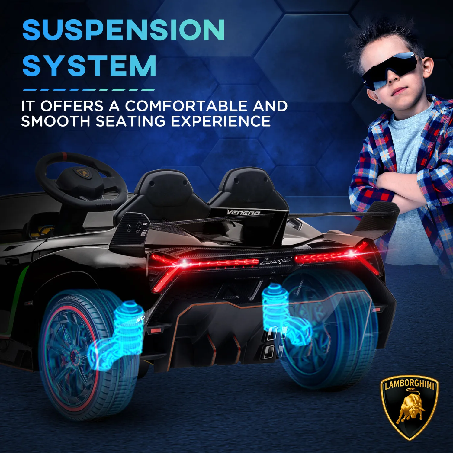 Aosom Lamborghini Veneno Licensed Kids Electric Car with Bluetooth, 12V Ride on Car with Butterfly Doors, Remote Control, Portab 3