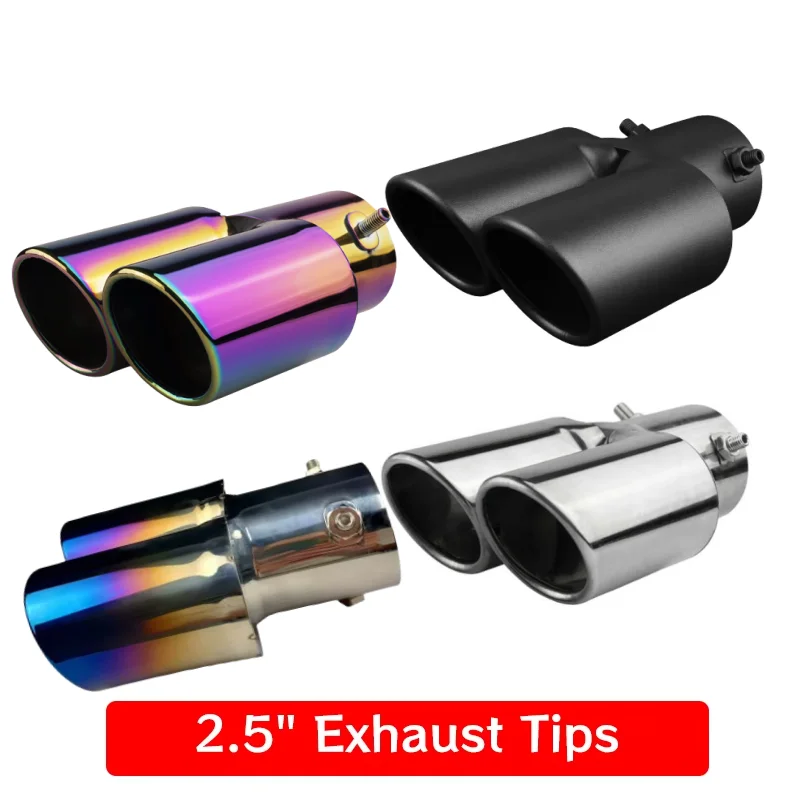 Universal Car Dual Outlet Exhaust Tip Stainless Steel Black Exhaust Tips Muffler Tail Double Pipe Tube Tips 1pcs Car Accessories
