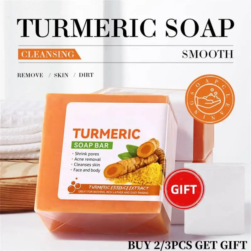 

1/2/3PCS Natural Handmade Soap Clean Cutin Turmeric Soap Oil Control Removal Acne Skin Care Soap Body Care 100g Whitening Soap