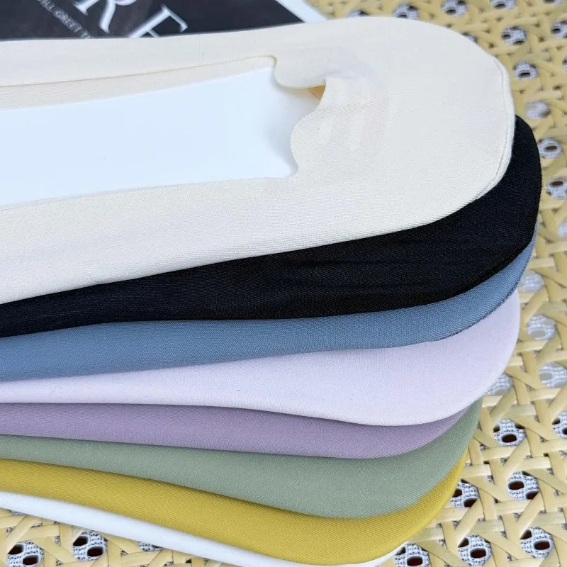5/1 Paar Damen Sommer Ultra Dünne Crew-Bootssocken Unsichtbarer Zehenschutz Baumwoll-Bootssocken Eisseide Rutschfeste No-Show Liner Socken – Detail 6