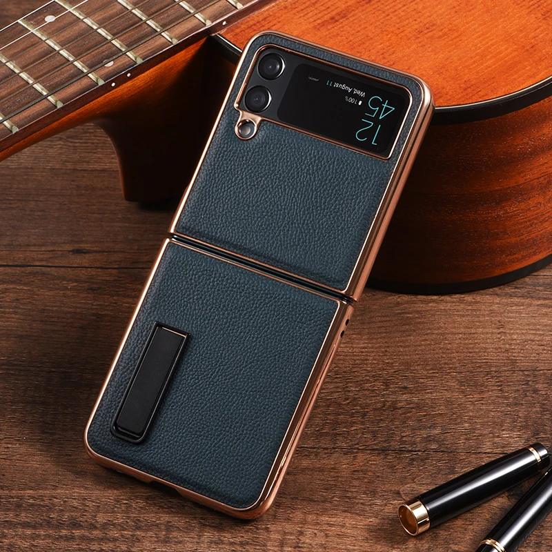 

Чехол-книжка из натуральной кожи с металлической подставкой для Samsung Galaxy Z Flip 4 3