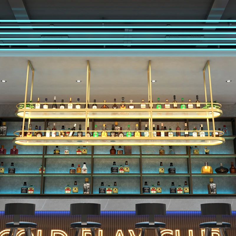 Modern House Furniture Bars Canteen Bar Small Commercial Stainless Steel Cocktail Liquors Cupboard Shelves Wall Home Cabinet Set