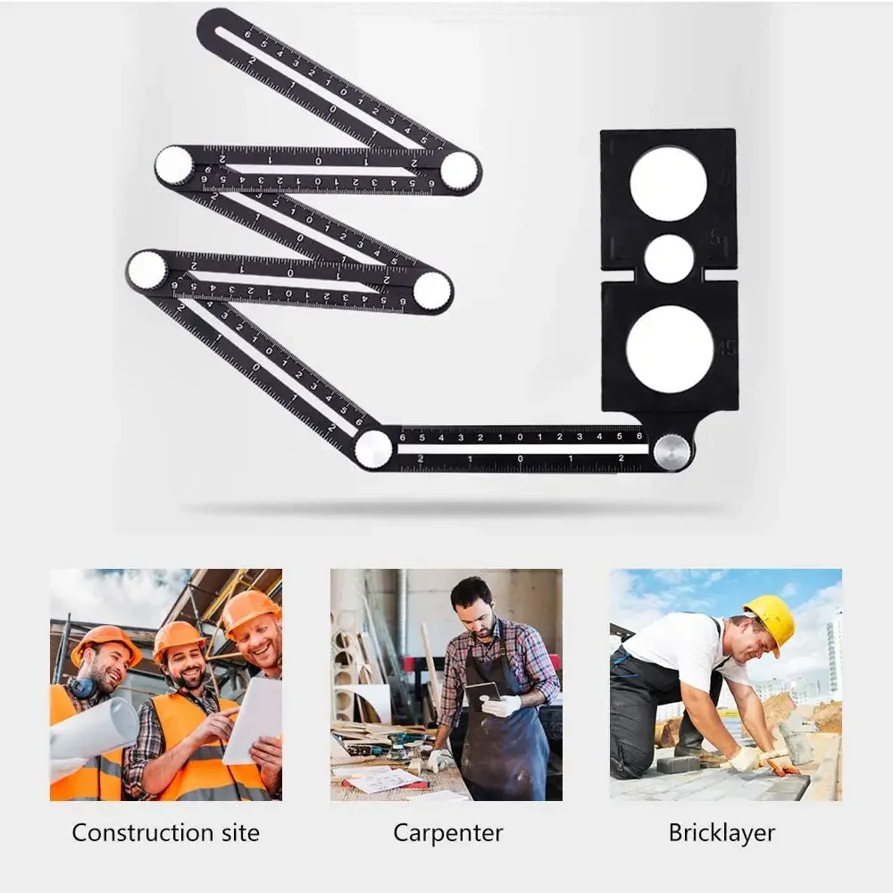 

6 Fold Angle Ruler Set Finder Measuring Ruler Aluminium Alloy Locator Drill Guide Tile Hole Perforated Mold Template Tools
