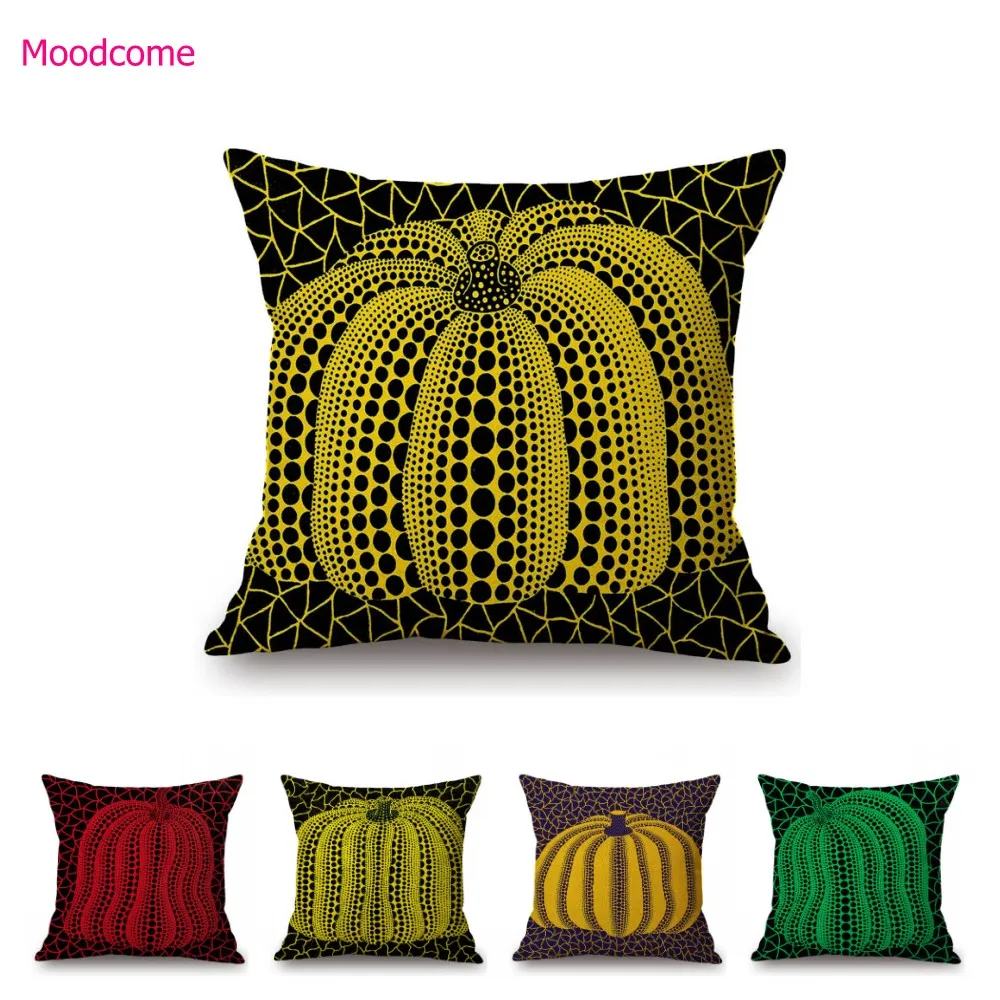 Modern Dots Art Yayoi Kusama Dot Zucca Farfalla Rosso Verde Poka Decorativo Per La Casa Divano Federa In Cotone E Lino Fodera Per Cuscino