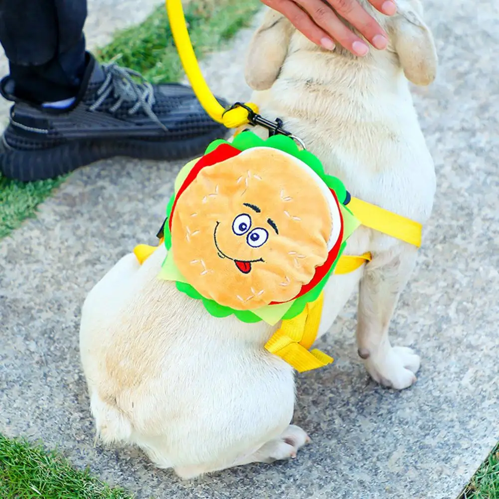 Small Dog Chest Backpack Hamburger Shape Pet Backpacks Cute Cartoon Puppy School Bags for Outdoor Travel Walking Pet for Small