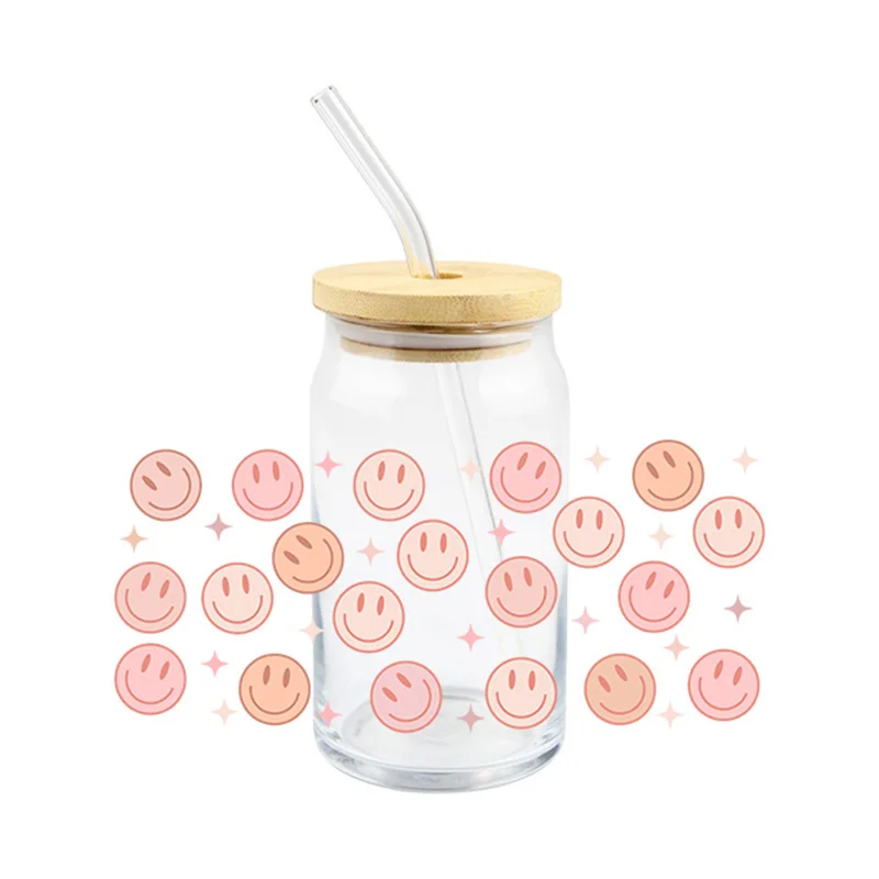 3D UV DTF Wraps Transfer Sticker for 16oz Libbey Glass Cup DIY Waterproof Wrap Transfers Decals For Coffee Cup Beer Glasses Mug