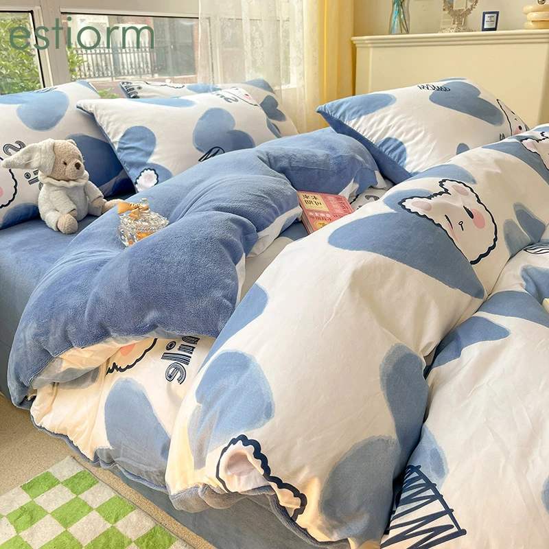 

AB Side Coral fleece Duvet Cover Winter Warm Plush Cute Cartoon Girl Child Kids Single Double Queen King size bed quilt Cover