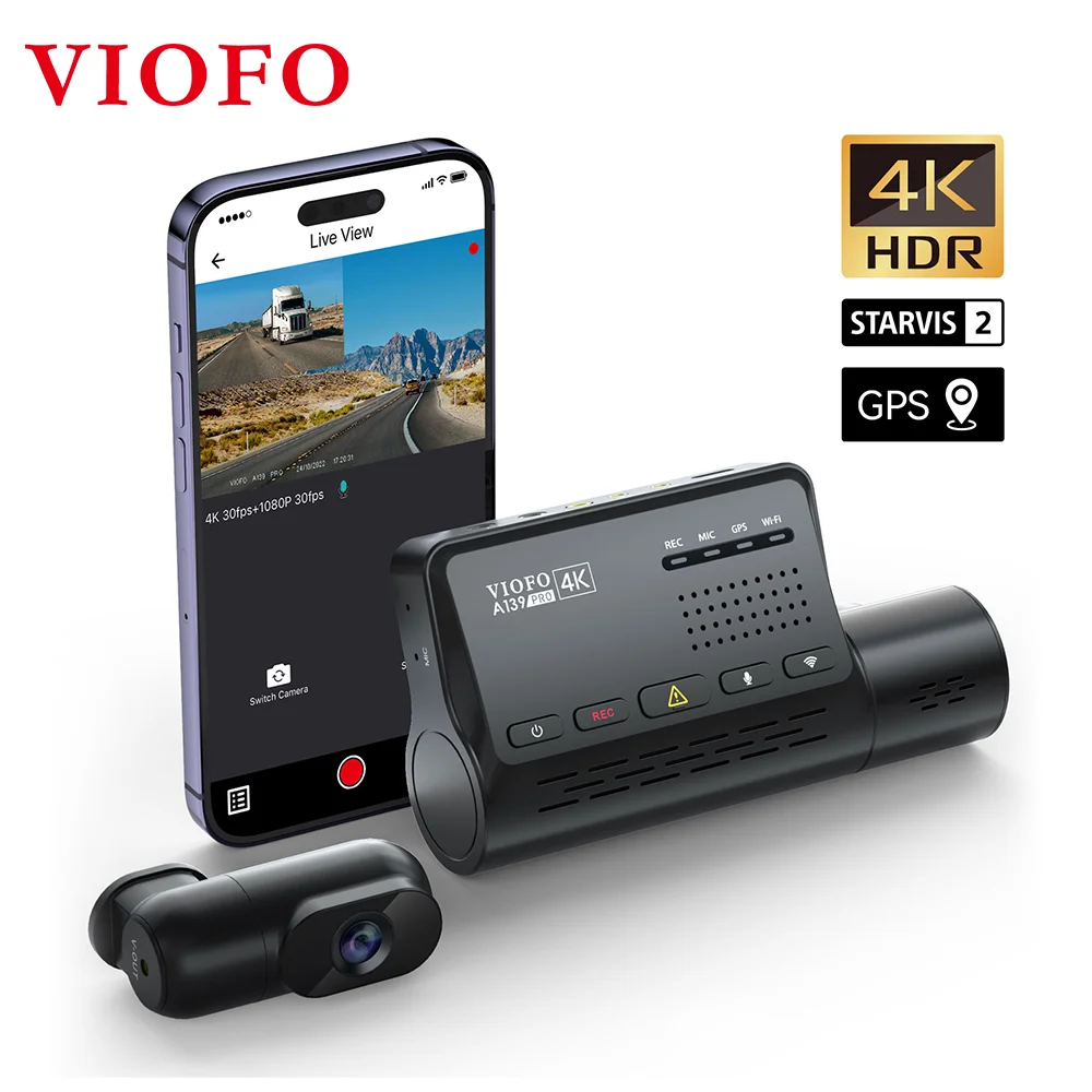 VIOFO A139 pro 4K HDR palubní kamera STARVIS 2 senzor, přední a zadní auto kamera uitra HD 4K+1080P super noc vidění, 5 GHz WIFI GPS