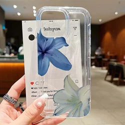 Elegant Blue Lily Pattern Phone Case Cover for Galaxy S23 Ultra (T10635)