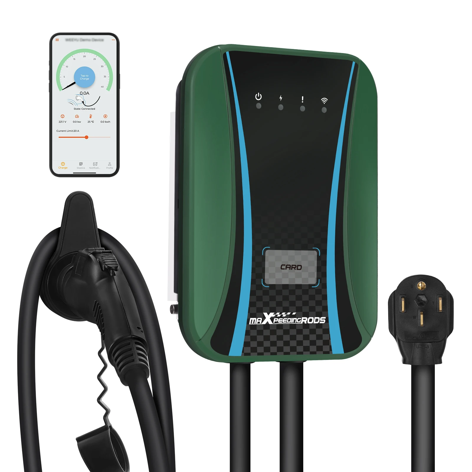 

40A EV Charger Electric Car 24FT SAE J1772 EVSE UL Listed Level 2 NEMA 14-50 Home Car NEMA 14-50 Plug 240V 48A Max for Toyota