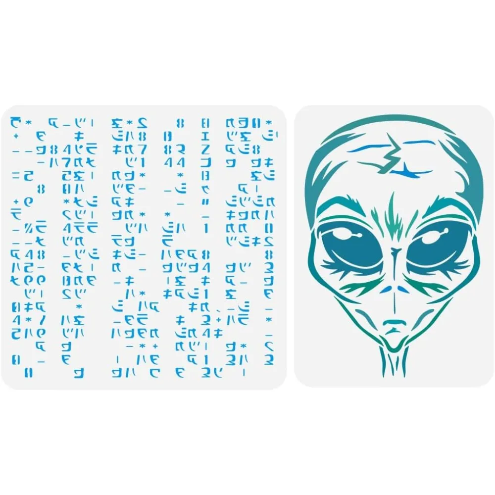 Alien Code Painting Stencils 2 Pcs 2 Styles for Painting Head Decorative Floral