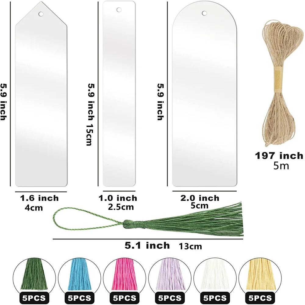 Blank Clear Acrylic Bookmarks Penta Angel 20Pcs Plastic Craft Transparent  Acrylic Book Markers with 20Pcs Small Bookmark Tassels for DIY Projects and