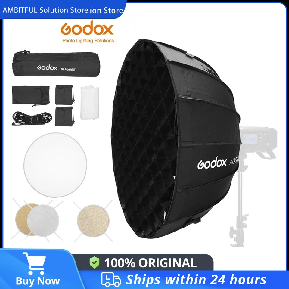thumbnail image 2 of Buy Godox Ad-S65S 65cm/ 25.6In Portable Deep Parabolic Softbox Umbrella Godox Mount 642064d32ed93acf24a9a118 619603ecbb8655001bb6d489 2 of 13