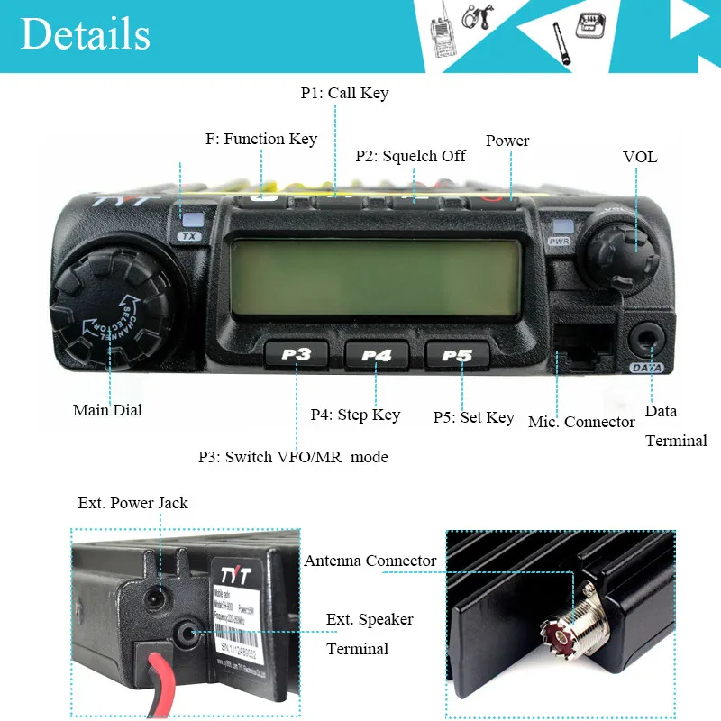 TYT TH-9000D PLUS High Power 65W 220-260MHz Walkie Talkie Long Range Car Transceiver Truck Mobile Ham Mobile Radio 2