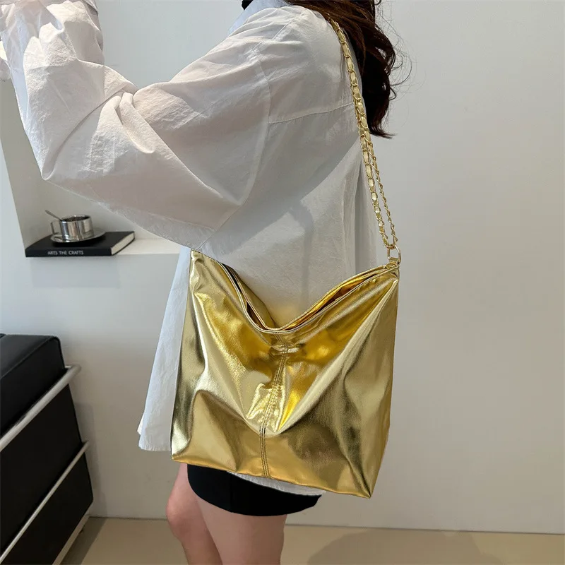 PU Leather Handags Shiny Casual Female Purse Girls Shoulder Bags Glossy Tote Bags for Women Fashion High Capacity Shopping Pouch