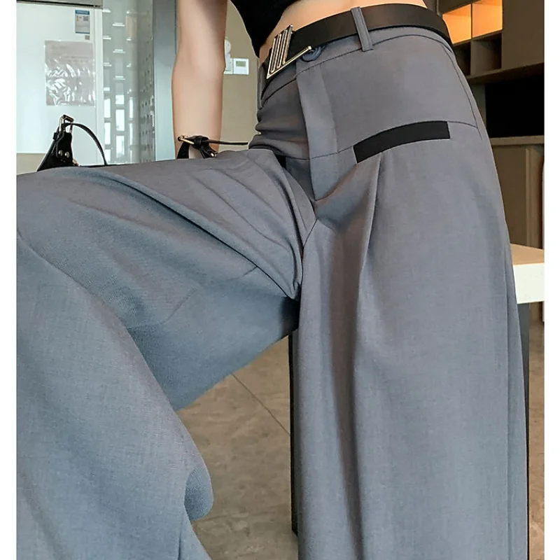 Women's Summer Korean New High Waist Straight Pants Fashion Upscale Commute Button Zipper Loose Leisure Versatile Wide Leg Pants