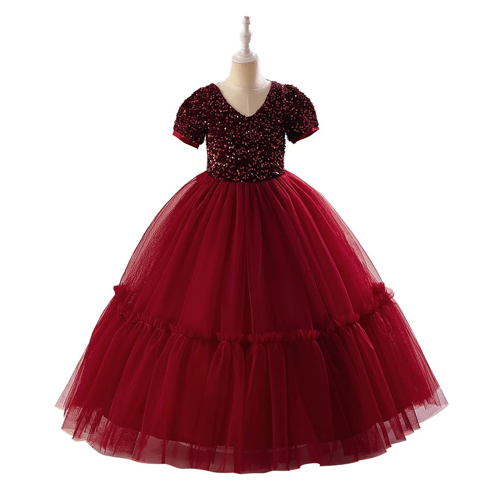 

Fashion Girls Sequin Dress Short Sleeve Lace Mesh Princess Dress for Girls Summer Children Girls Party Dress 4-14 Years