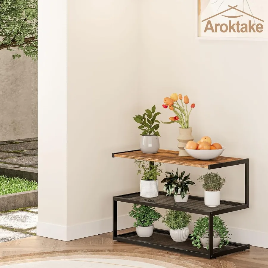 Shoe Rack Unique 5Shaped Free Standing Shoe Shelf 3Tier Wooden Shoe Organizer with Wooden Top and Steel Frame for Front Door En