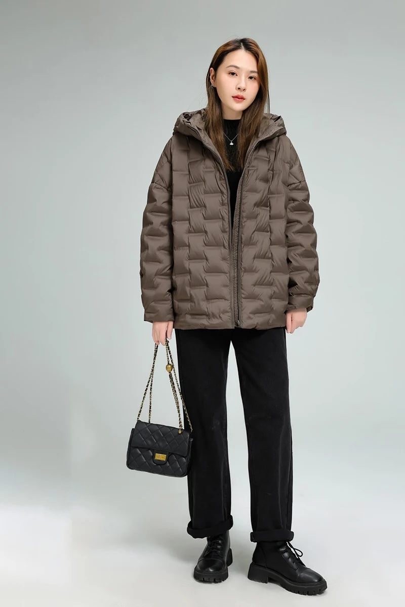 Schinteon Women Light 90% White Duck Down Jacket Casual Loose Over Size Autumn Winter Outwear with Hood Top Quality Coat 2025