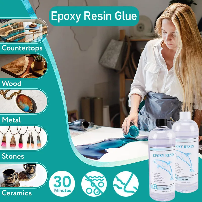 Transparent Resin Hard Glue Crystal Glue AB Drop Glue Resin Glue for  Coating Bar Tops and Casting(200g 1:1)