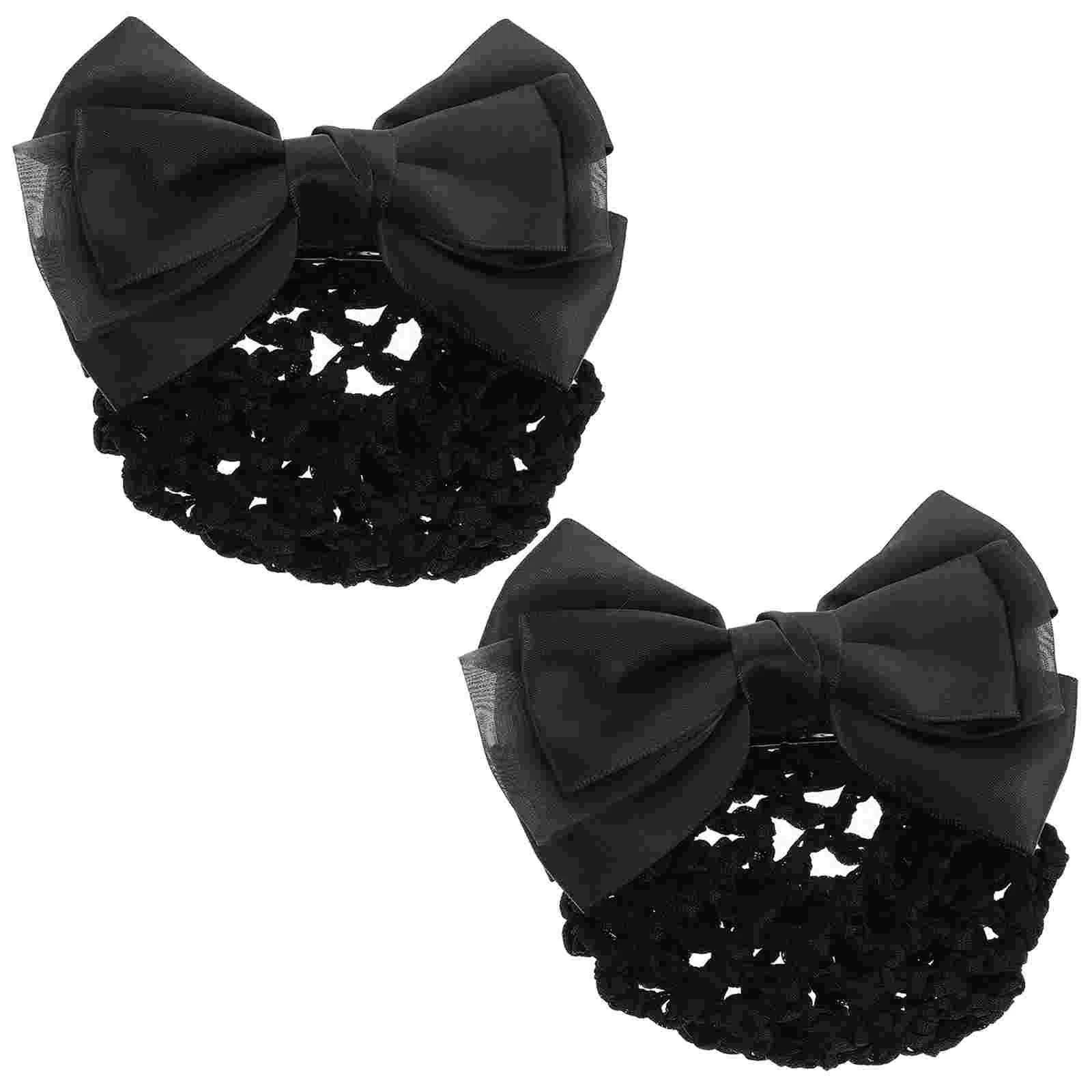 

2 Pcs Hair Nets Flight Attendant Women Accessories Hairnet Bun Hairpins Covers Bow Miss