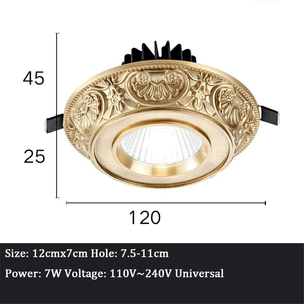 임베디드 구리 레트로 Led 통 구멍 7.5Cm 5W 12W 220V 거실 로프트 장식 집 Recessed 자리 램프 아트 천장 비품